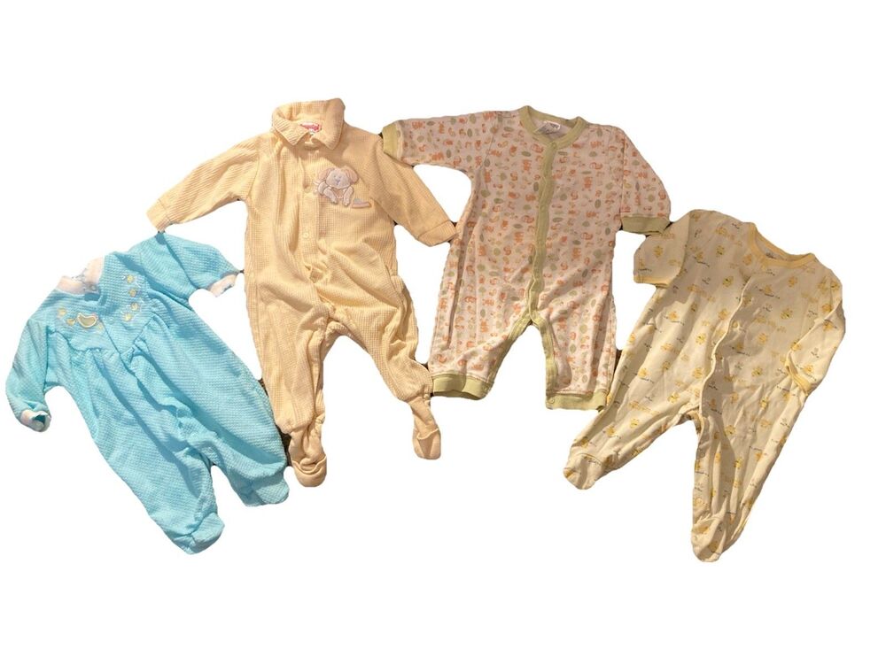 Baby 0-3M Long Sleeve Sleepers with Snaps Bundle Lot (4 pcs)